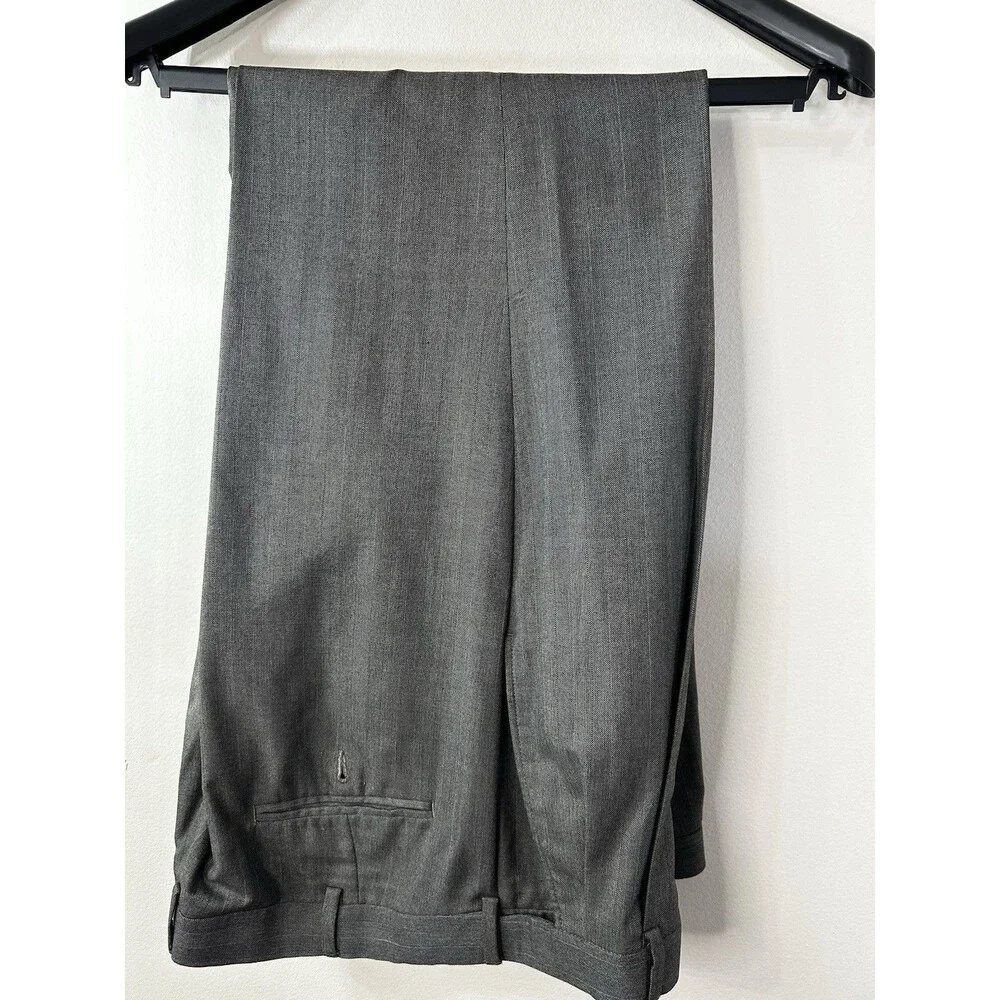 Saddlebred Brown Gray Herringbone 3-Piece Suit 42L Single-Breasted Pants 34x32